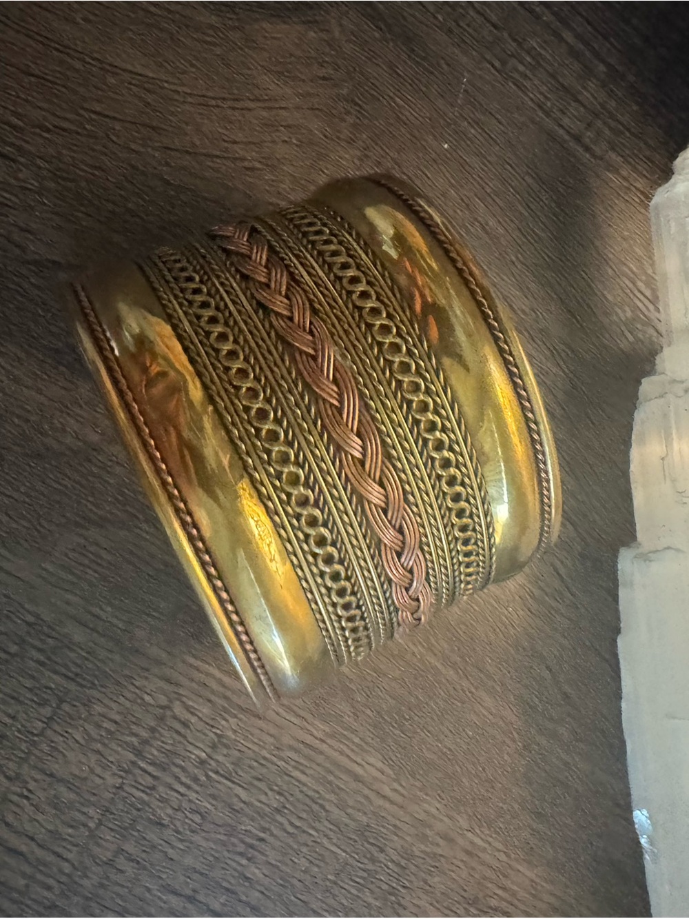 Vintage Gold Tone Braided Wide Cuff Bracelet Boho Statement  Large Copper